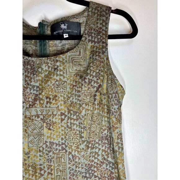 Peruvian Connection Green Tribal Print Cotton Midi Dress size 6 NWOT - Picture 3 of 10